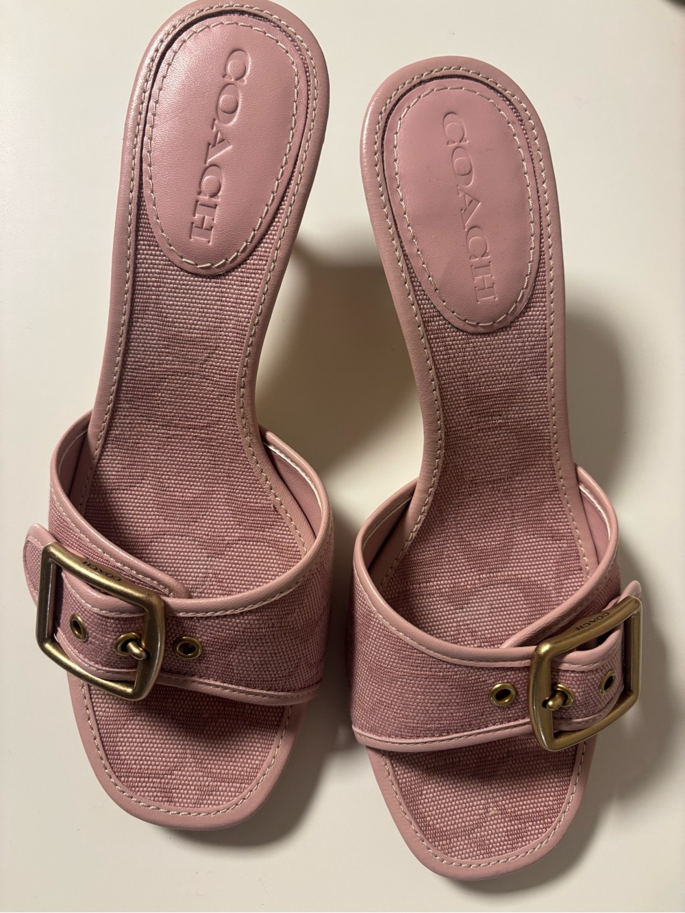 COACH Pink Canvas Buckle Mules